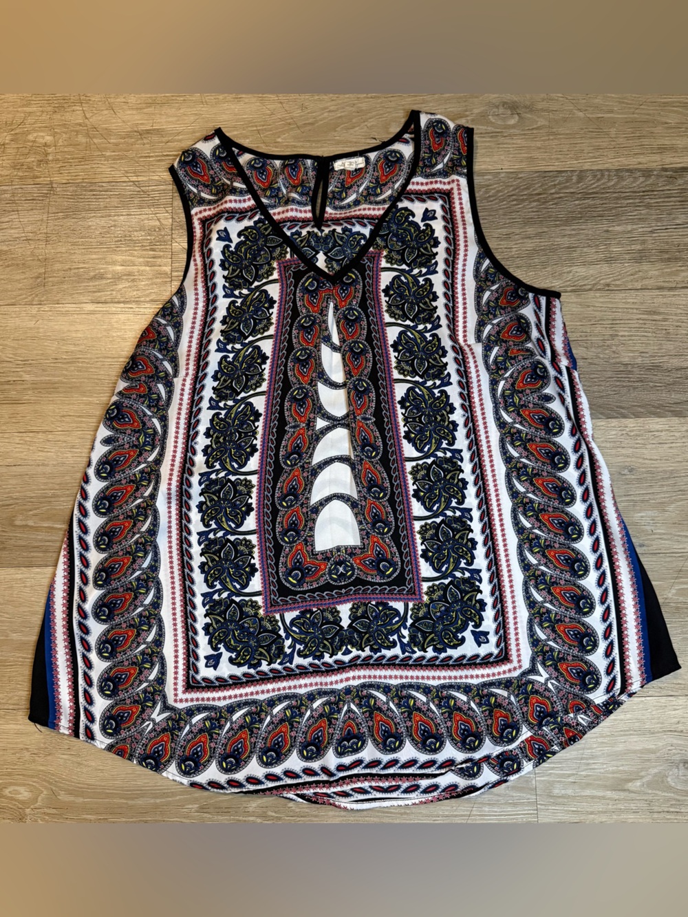 Antilia Femme White Navy and Red Paisley Print Tank Top